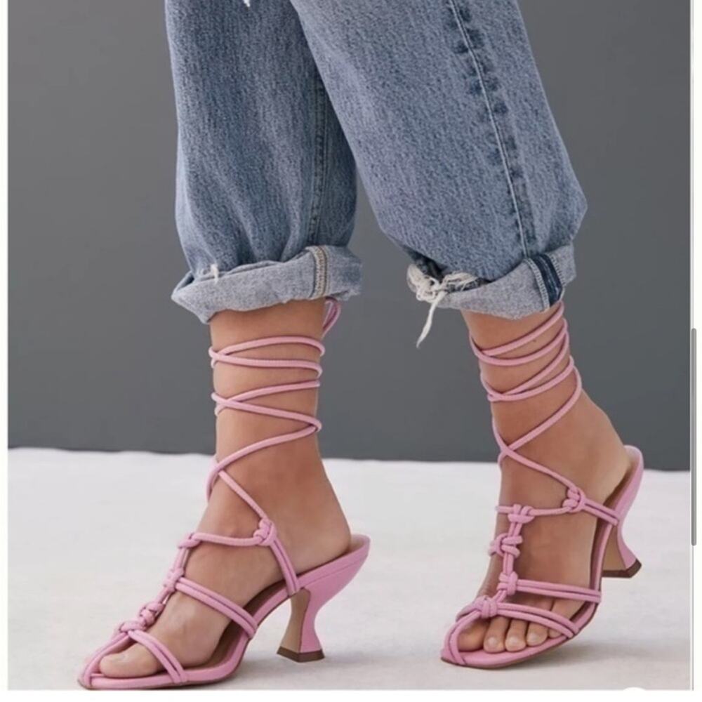 Anthropologie pink strappy sandal heels - Picture 2 of 15
